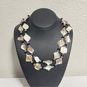 Necklace Mother Of Pearl Shell Statement Double Strand Boho Coastal Chic